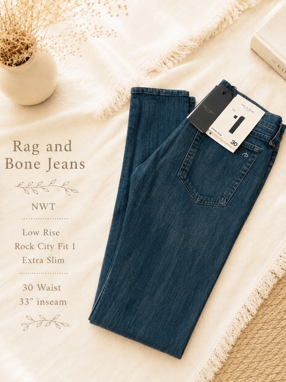 Rag & Bone Rock City Fit 1 Extra Slim Jeans NWT | Low Rise | 30x33 Medium Wash
